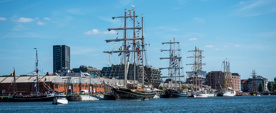 tall ships aangemeerd aan de oostkaai in het Kattendijkdok